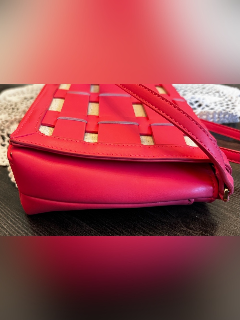 A New Day Pink Woven Basket Weave Crossbody Top Handle Bag - Picture 9 of 14